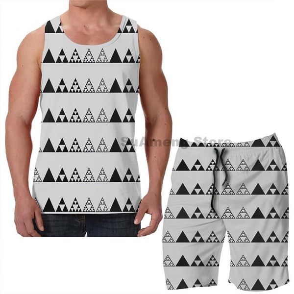 

men's tracksuits summer print men tank women sierpinski triangle mathematics fractal math geometry beach shorts sets fitness vest, Gray