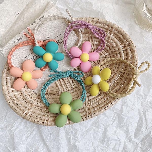 

pcs/set children cute colors acrylic flower scrunchies rubber bands girls lovely elastic hair kids accessories, Slivery;white