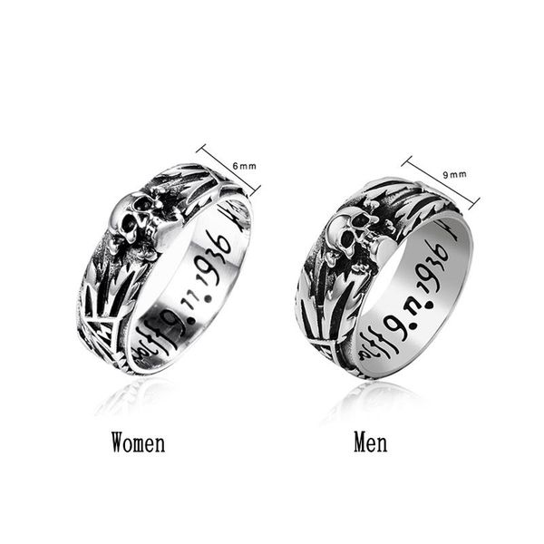 

gothic skull men's ring punk 316l stainless steel couple for men and women a lifetime love fashion jewelry size 6-13 cluster rings, Golden;silver