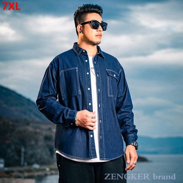 

men's casual shirts autumn plus size long-sleeved men loose big denim shirt jacket 7xl 6xl, White;black