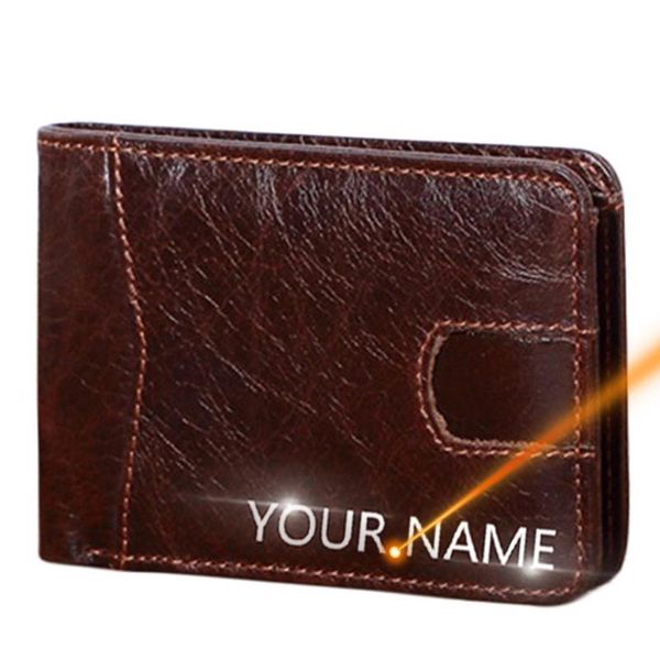 

wallets 2021 name customized man card holder genuine leather male short wallet po purses, Red;black
