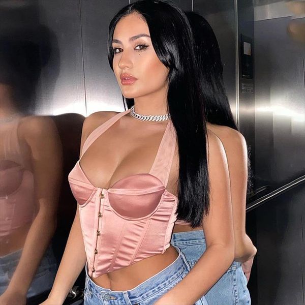 

halter corset bra camisole womens cami short vest summer fashion slim fit sleeveless lace up crop clubwear for, White