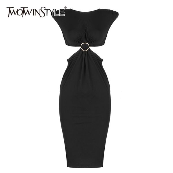 

hollow out elastic black dress for women o neck short sleeve high waist evening dresses female fashion 210520, Black;gray