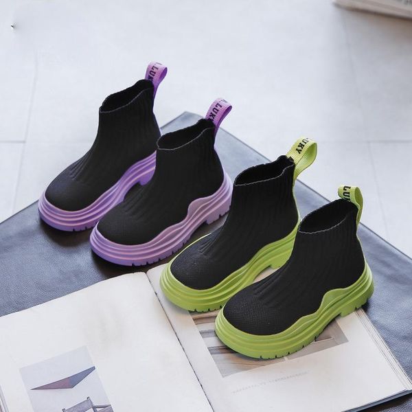 

boots children winter socks shoes girl knitted breathable short boys anti-slip soft bottom kid elasticity ankle chaussure, Black;grey