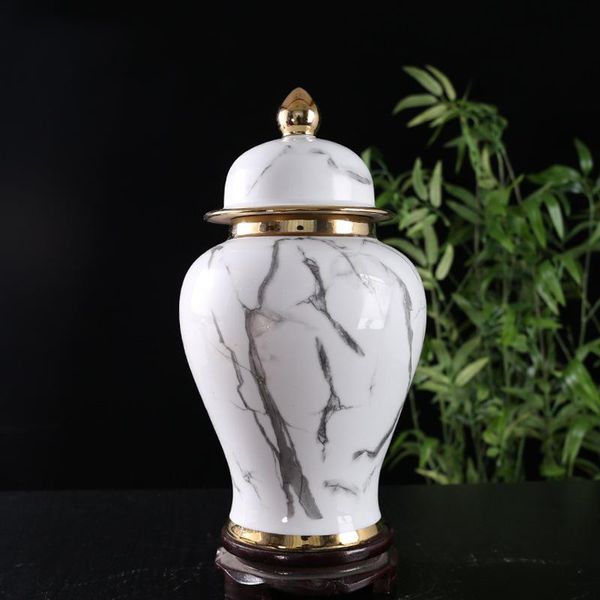 Garrafas de armazenamento Jars de estilo chinês Luxo imitação de mármore jar vaso de decoração da sala de estar para desktop home