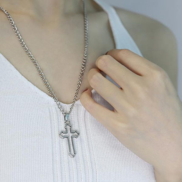 

pendant necklaces vintage gothic hollow cross necklace punk cool street style for men women gift wholesale neck jewelry 2021, Silver