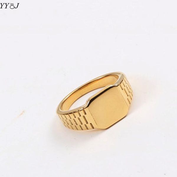 

wedding rings old dad flat square gold signet ring for women stainless steel plated vintage classic bold punk fashion 2021, Slivery;golden