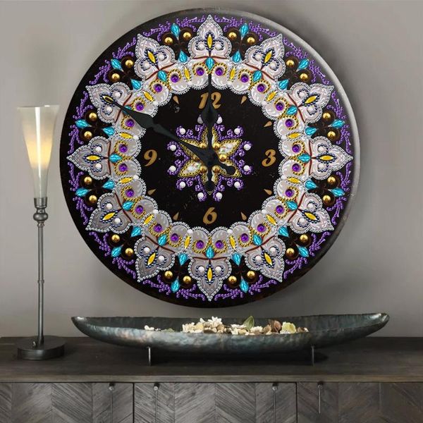 

mandala diamond painting clock 5d metal tin signs embroidery cross n58c wall clocks