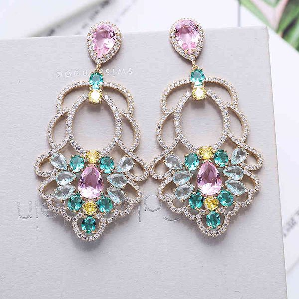 

luxury jewelry large hollow flower color zirconia beautiful style women plating drop earrings xiumeiyizu brand, Silver