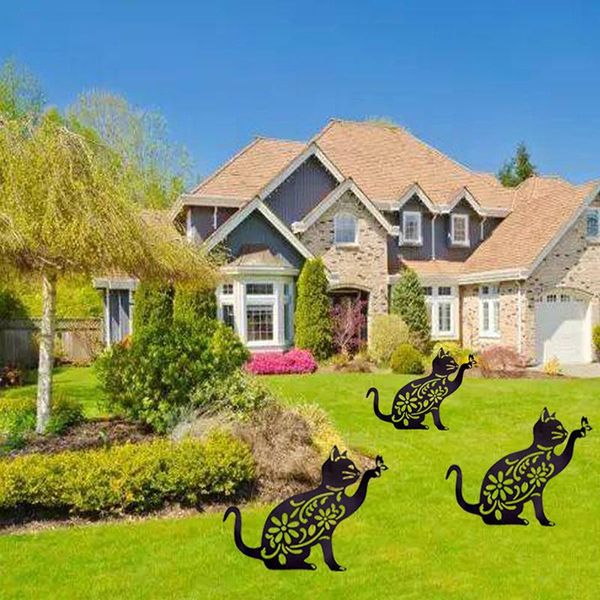 

garden decorations art outdoor cat butterfly metal statue figure 2d kitten ground insert decor yard gift manor lawn black decoration