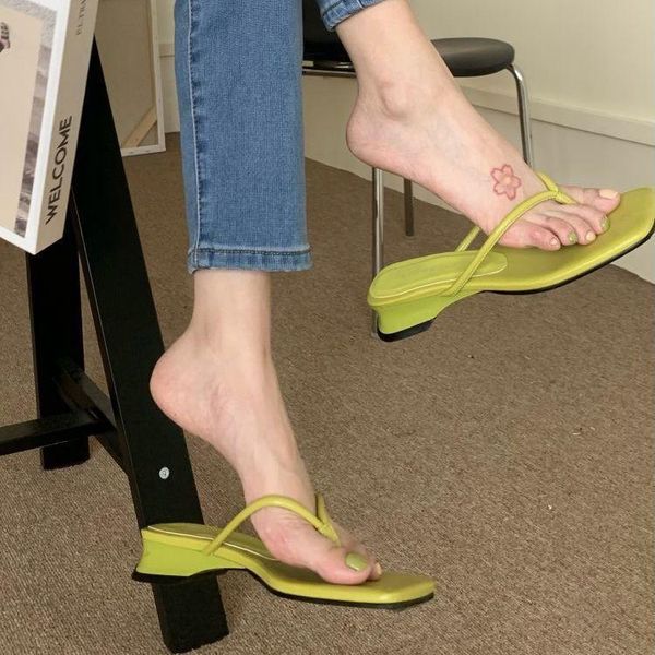 

slippers square head pinch flip flops crystal transparent ball low heel clear women slides fashion design green, Black