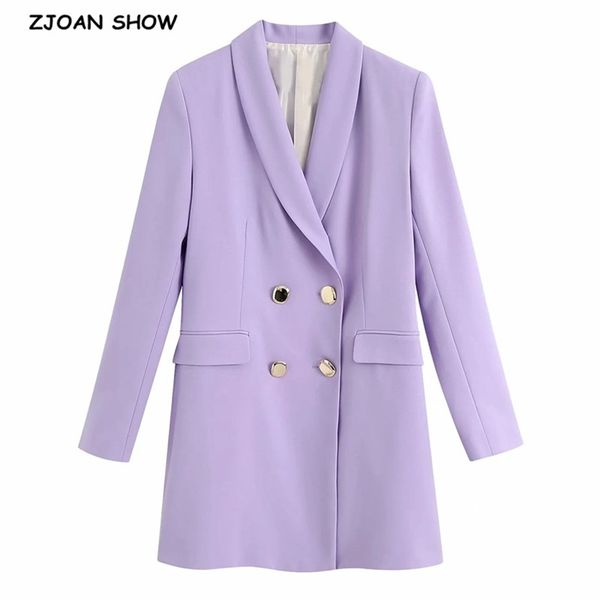 

autumn lavender double-breasted buttons blazer boyfriend friend style women mid long suit coat fashion femme 210429, White;black