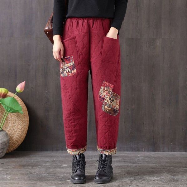 

capris fall winter female-style loose waistband gears thicken double-pocket cotton shredded vintage harem impression v153 pants, Black;white