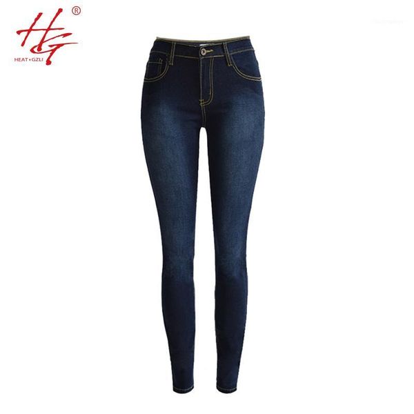 

women's jeans hg b01 2021 high waist women deep blue denim pants femme tight legs autumn female