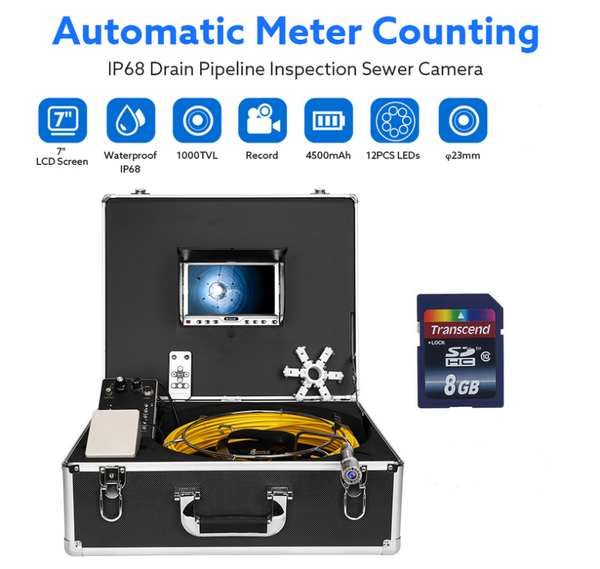 

eyoyo 7d1 50m cable pipeline inspection camera automatic meter counting portable drain plumbing wall industrial endoscope cam ip cameras