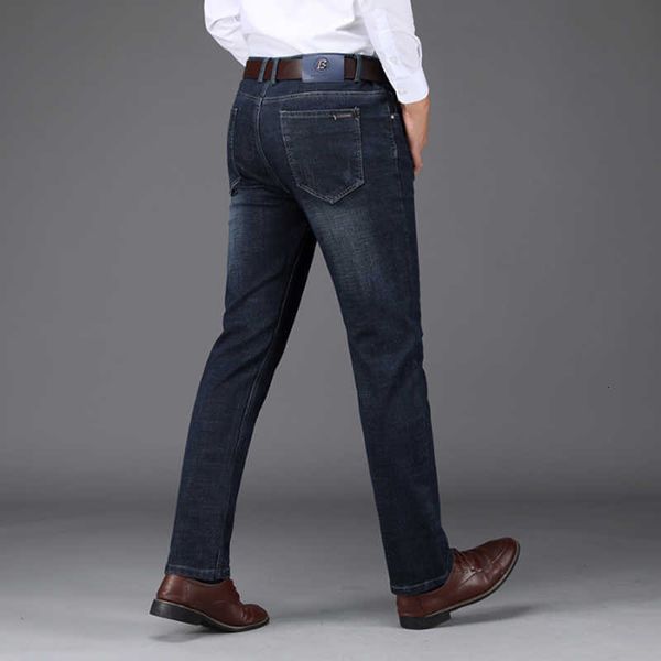 

men's jeans straight large size classic brand casual mid waist deep blue long elastic 4udg czu7