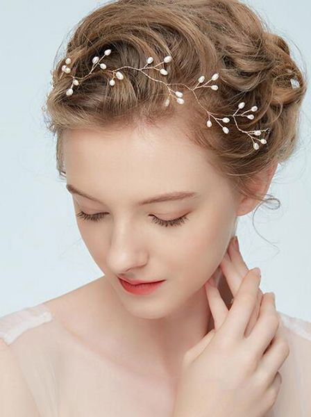 

Gold Bridal Headband Pearls Wedding Headpiece Hair Vine for Brides Birdal Hair Accessories