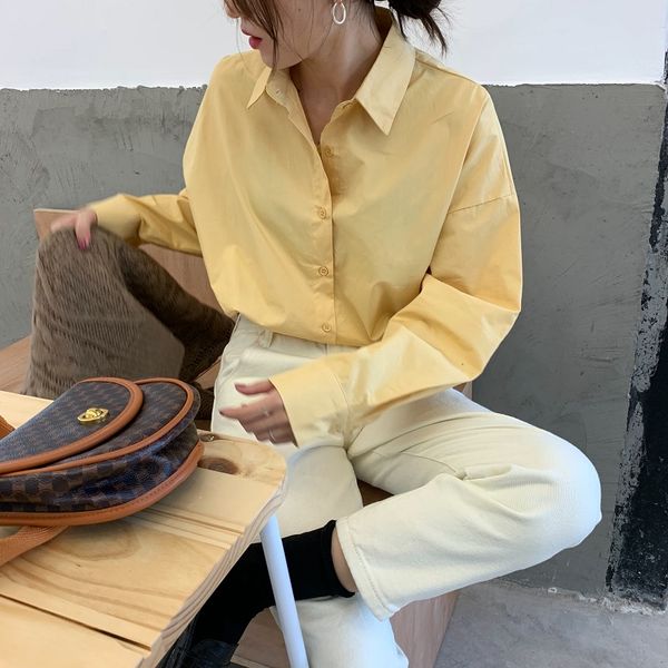 

women shirts white plus size long sleeve blouse cotton loose style turn-down collar clothing fashion single breasted