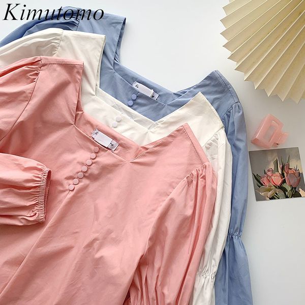 

kimutomo solid blouse girls sweet square collar shirt women spring korean stylish fresh long sleeve casual 210521, White