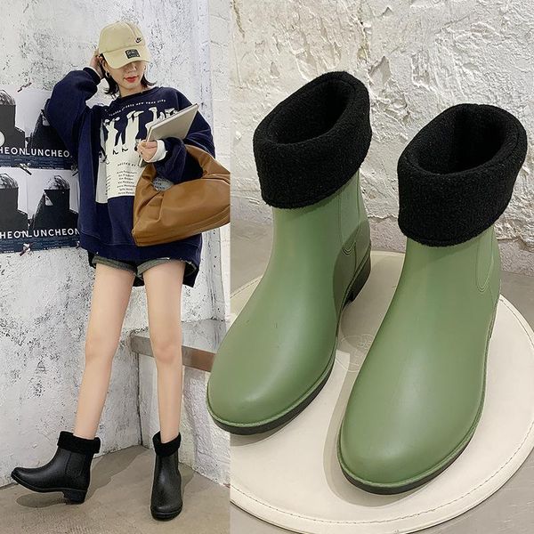 

boots korean rain ladies non-slip low cut fashion water shoes short tube kitchen work rubber to keep warm pvc, Black