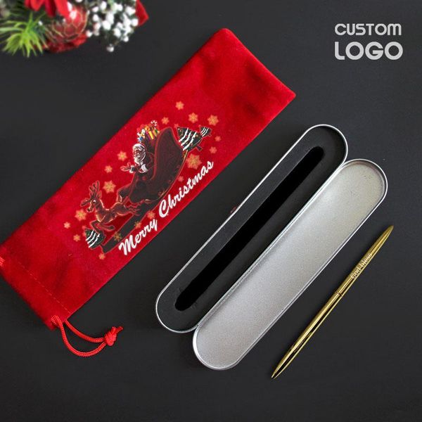 

3pcs customized logo metal el advertising ballpoint pens office school stationery gel pen christmas gift with box bag, Blue;orange