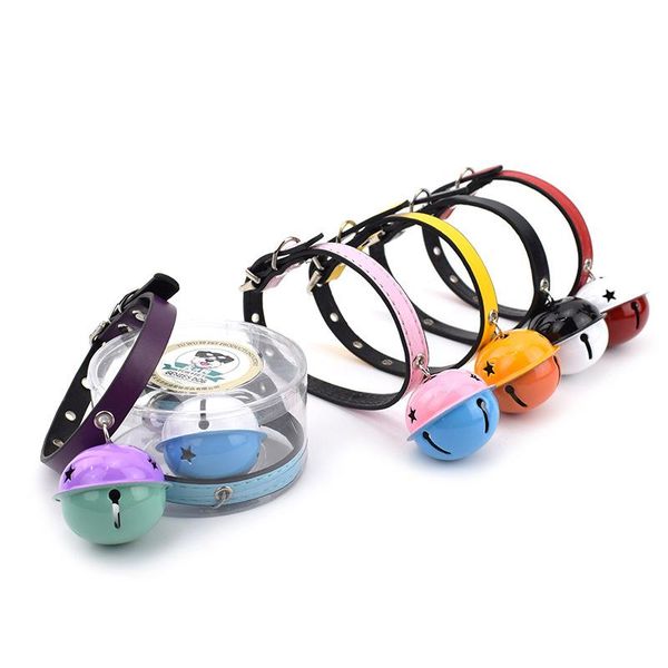 

dog collars & leashes bell cat collar safety adjustable with pu material 5 colors pet product small personalized puppy leash ca