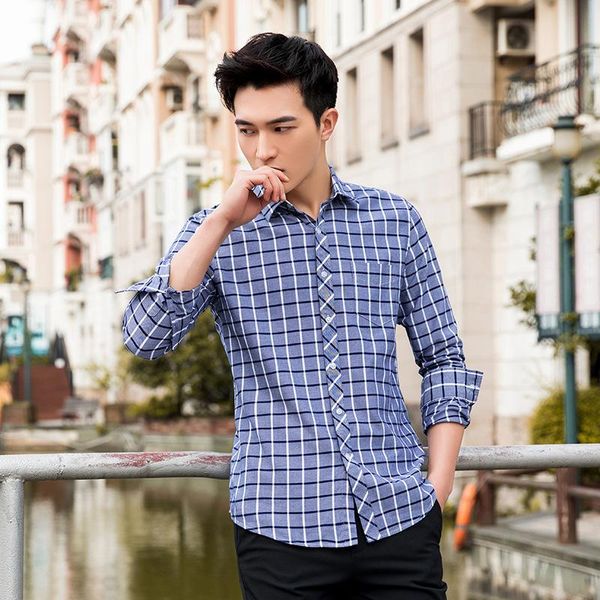 

men's casual shirts 2021 men 's plaid shirt long sleeve men' s spring fashion fancy navy blue, White;black