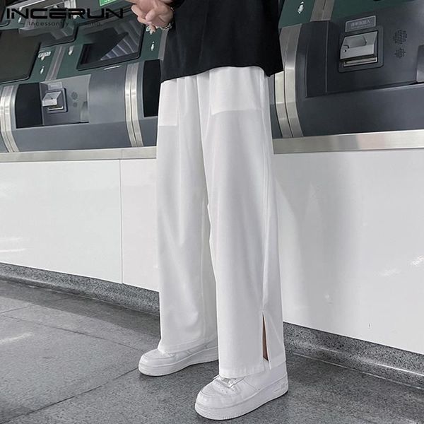 

men's pants incerun 2021 men elastic waist loose solid color streetwear casual trousers joggers pockets leisure straight s-5xl, Black