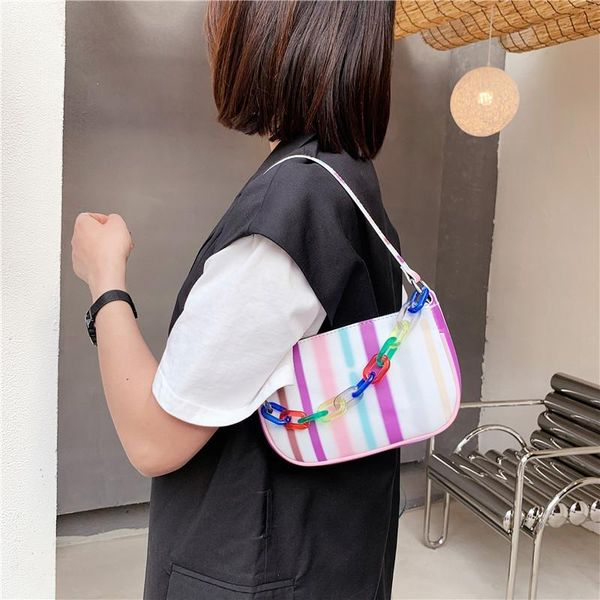 

evening bags luxury high-quality women's 2021 autumn colorful stripes shoulder bag casual simple and versatile brand