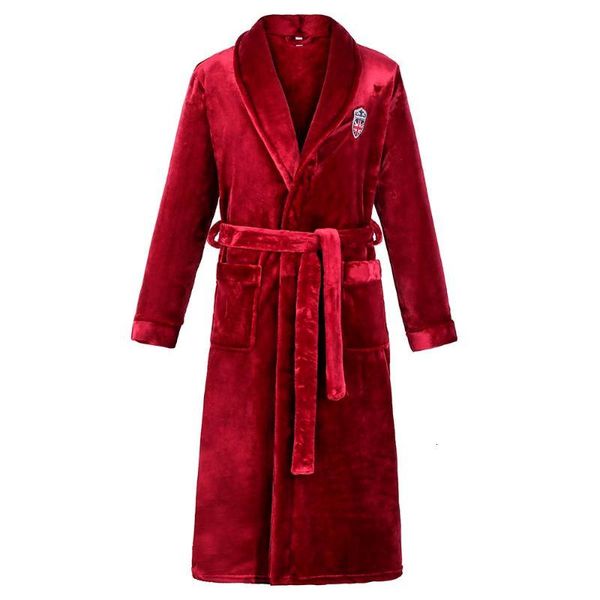 

men's sleepwear winter warm flannel kimono bathrobe gown for man casual soft women nightgown thicken coral fleece nightwear homewear kv, Black;brown