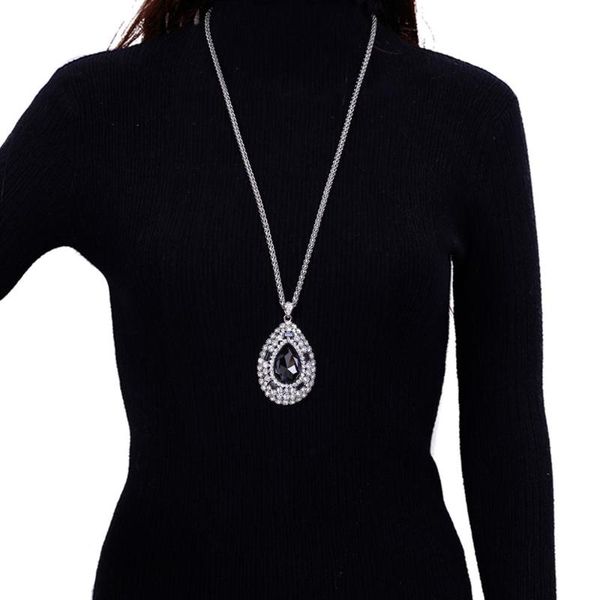 

pendant necklaces luxury big oval crystal glass sweater chain long necklace for women twist chains party dress statement jewelry gift, Silver