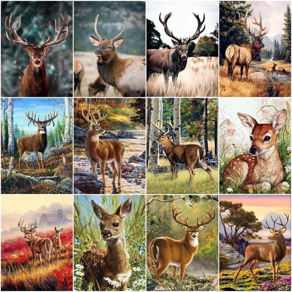 

paintings chenistory paint by number deer drawing on canvas handpainted painting diy pictures numbers sika animal kits home decor