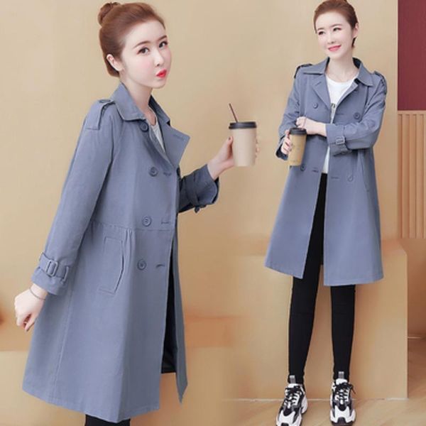 

women's trench coats windbreaker middle long spring autumn fashion double breasted coat female slim belt overcoat women, Tan;black