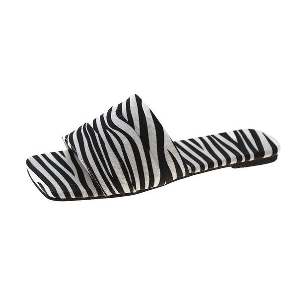 

slippers 2021 summer women's leopard print and zebra upper casual fashion trend open-toed flat-bottom, Black