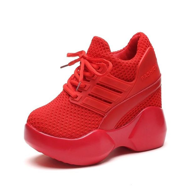 

dress shoes 2021 women platform wedge sneakers breathable mesh 10cm high heel autumn casual height increasing woman outdoor, Black