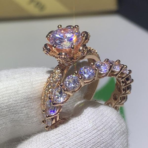 

wedding rings size 5-10 sparkling deluxe jewelry 925 sterling silver round cut cz cubic zirconia birthstone women bridal ring set, Slivery;golden