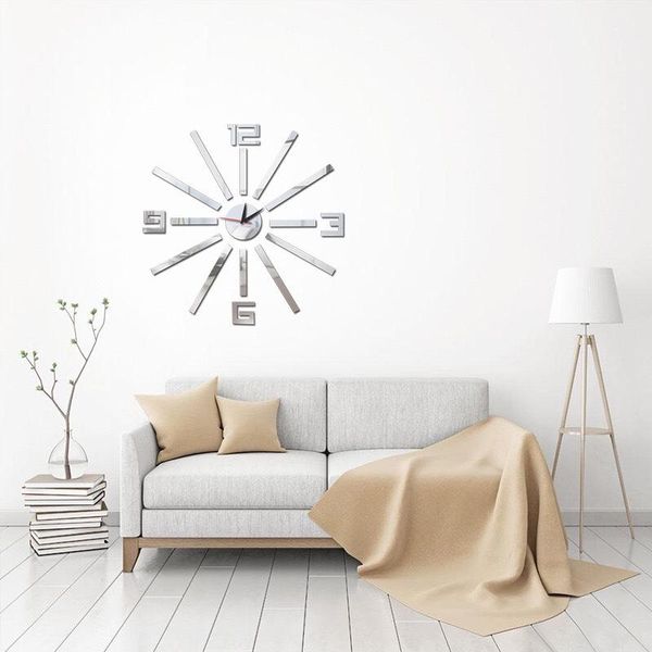 

wall clocks clock 3d diy acrylic mirror stickers home decoration living room crystal quartz art watch