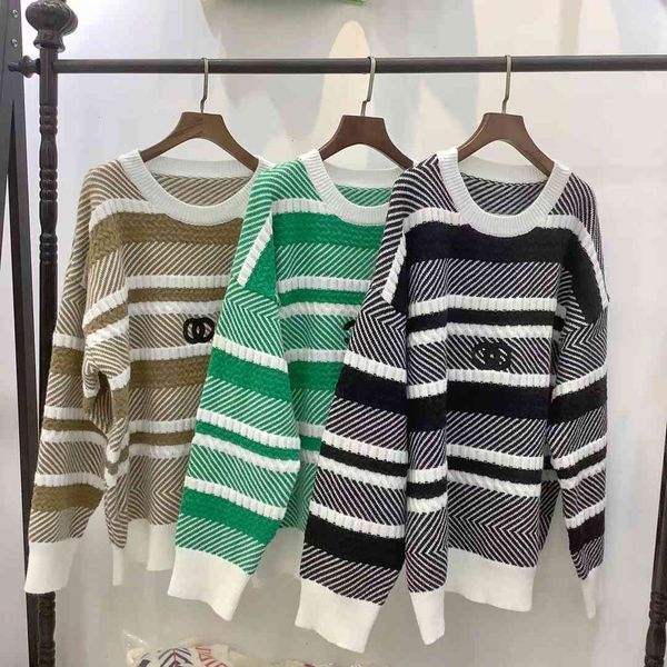 

fashion cc women sweater shirt wool knit designer stripes letter logo brand round neck pullover jacket sweaters single womens long sleeve ca, White;black