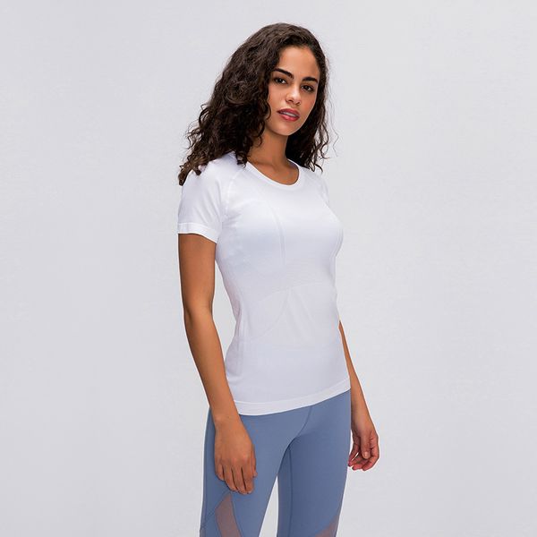 

2020 spring and summer new ladies short-sleeved round neck sports t-shirt running fitness shirt slim breathable yoga short sleeve -028, Gray;blue