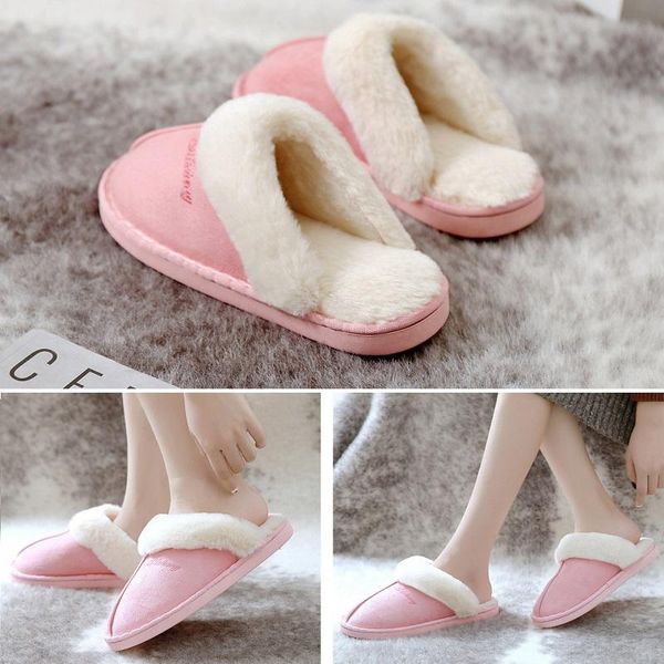 

cotton slippers women winter home indoor lovers warm non-slip waterproof soft bottom men, Black