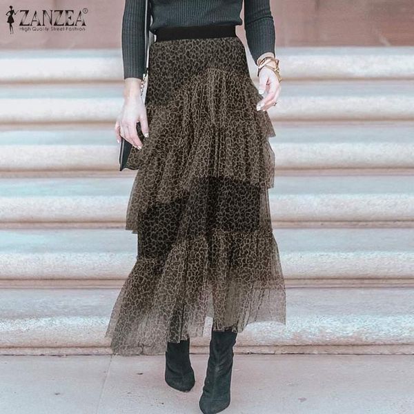 

skirts zanzea bohemian beach skirt women high waist leopard printed summer mesh sheer jupe patchwork faldas saia 5xl, Black