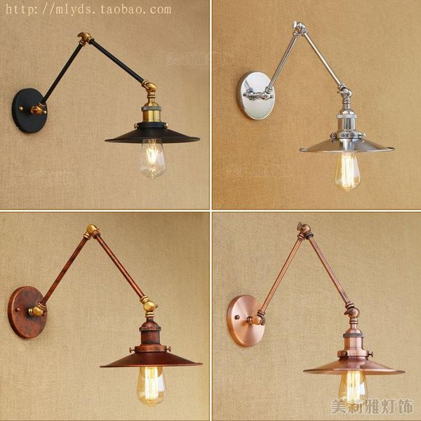 

wall lamp loft retro matte black iron shade adjustable swing arm reading lamps lights e27 / e26 sconce for workroom bedroom bar cafe