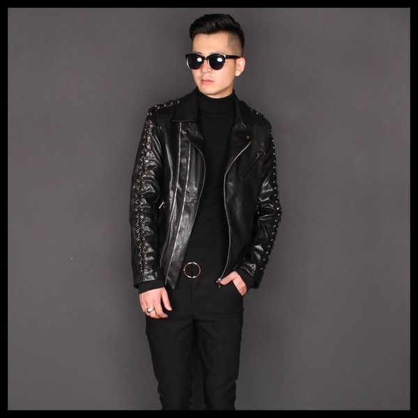 

men's fur & faux m~3xl 2021 the original design of slim leather jacket personality metrosexual winter motorcycle coat, Black