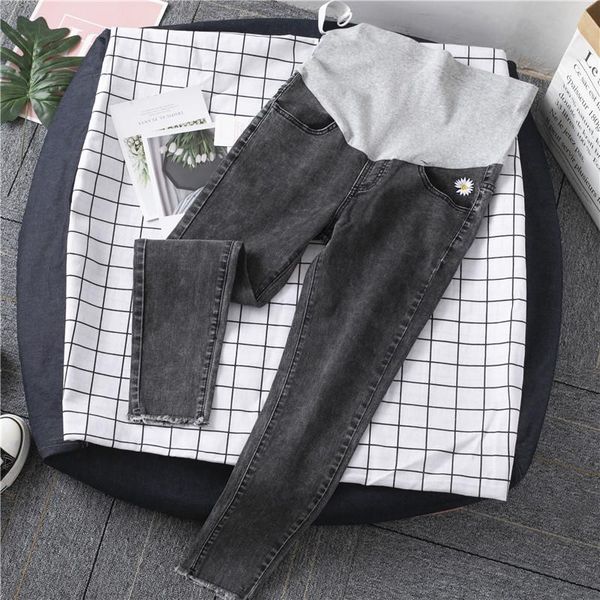 

maternity bottoms 1835# autumn stretch denim skinny jeans cotton belly pencil pants clothes for pregnant women spring pregnancy trousers, White