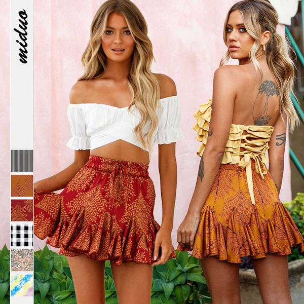 

fashion skirts floral digital printing women's summer leisure pleated street trendsetter, Black