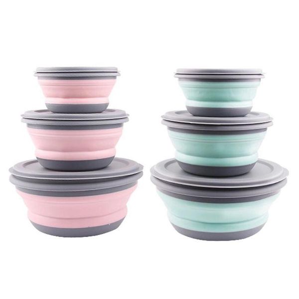 

storage bottles & jars 3pcs silicone folding bowl outdoor camping tableware set lunch box portable salad with lid for nature hike cooking su