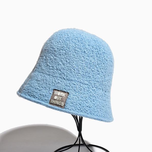 

wide brim hats autumn thick velvet bucket hat japan and south korea solid color with letters to keep warm ladies winter outdoor panama, Blue;gray