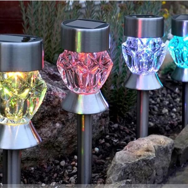

solar stainless steel crystal colorful light white lawn garden street lamps