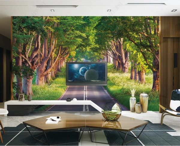 

wallpapers 3d po wallpaper custom mural path highway in nature green woods home decor the living room for walls 3 d