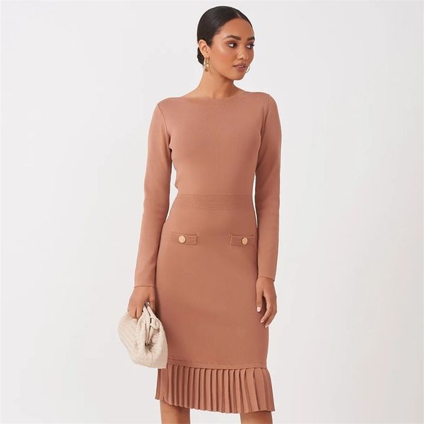 

winter women long sleeve bandage dress black khaki knee length club celebrity evening runway party 210507, Black;gray